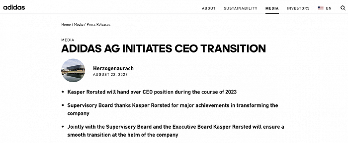 阿迪达斯集团 CEO 罗思德将于 2023 年离任-广告人干货库