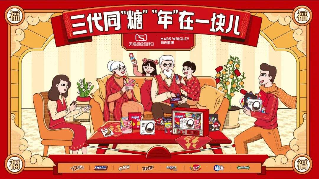 广告人干货库 玛氏箭牌×天猫超级品牌日:三代同“糖”,“年”在一起-广告人干货库