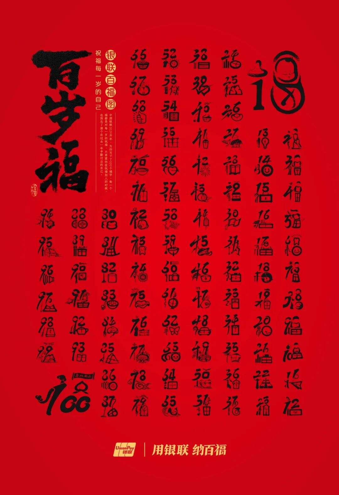 广告人干货库 中国银联:100个福字,祝福1-100岁的人生-广告人干货库