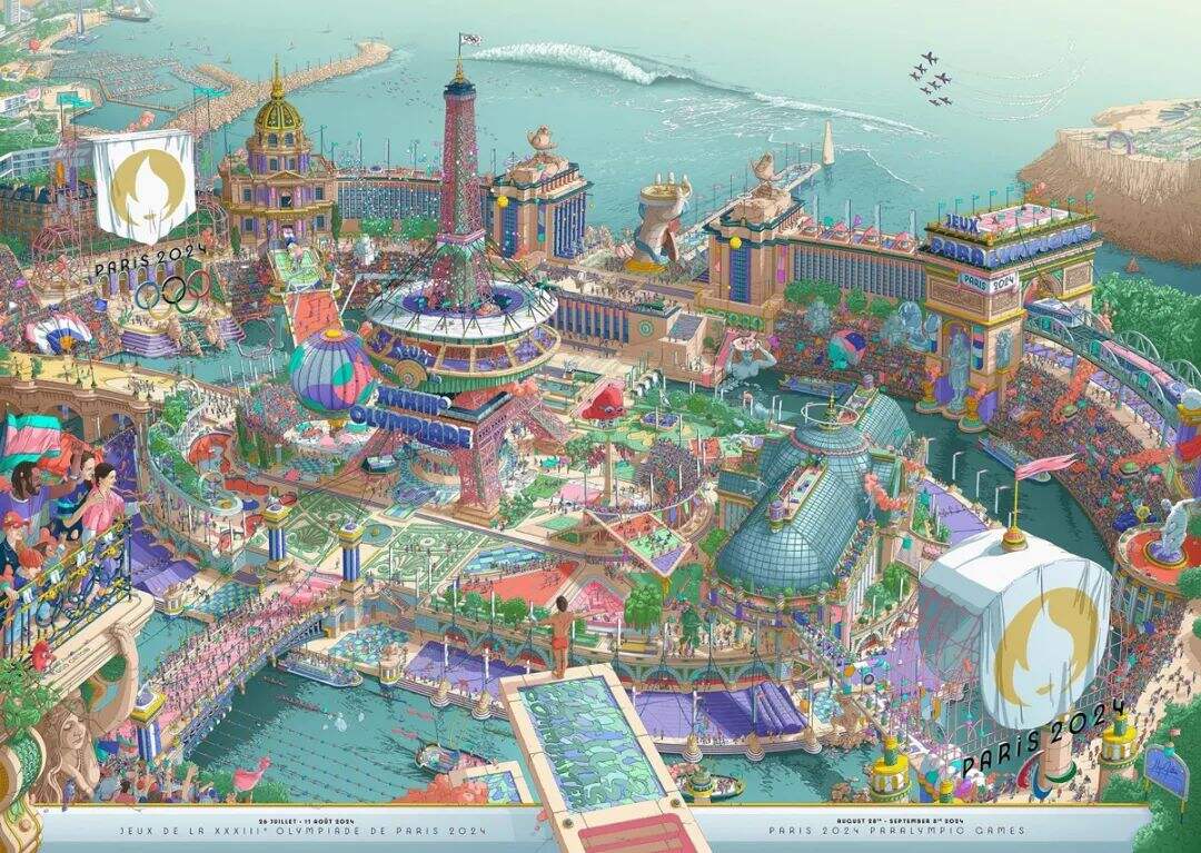 广告人干货库 2024年巴黎奥运会标志性海报,由插画家历时半年打造-广告人干货库