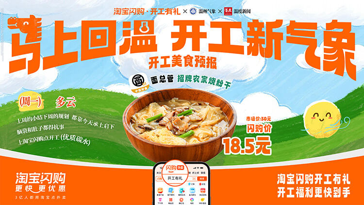 广告人干货库 淘宝闪购x温州气象局:「马上回温,开工新气象」-广告人干货库